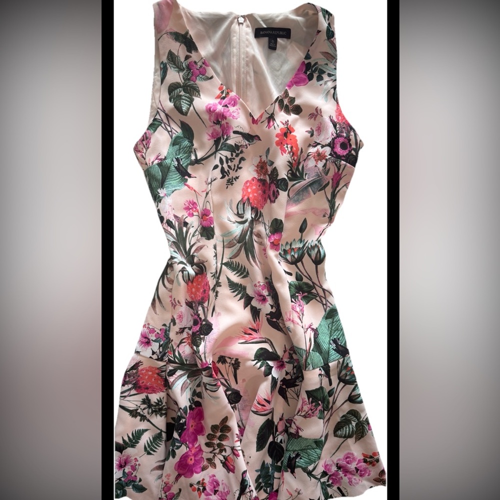Banana Republic 0 Dress Floral Pink Cocktail Ruffle S Dinner Summer Dress